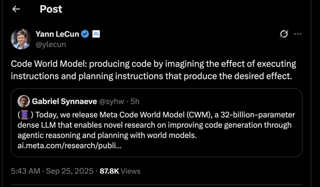 Meta LeCun团队开源代码世界模型CWM：实现代码“运行”级理解，重塑AI编程范式 - AI资讯 - 冷月清谈